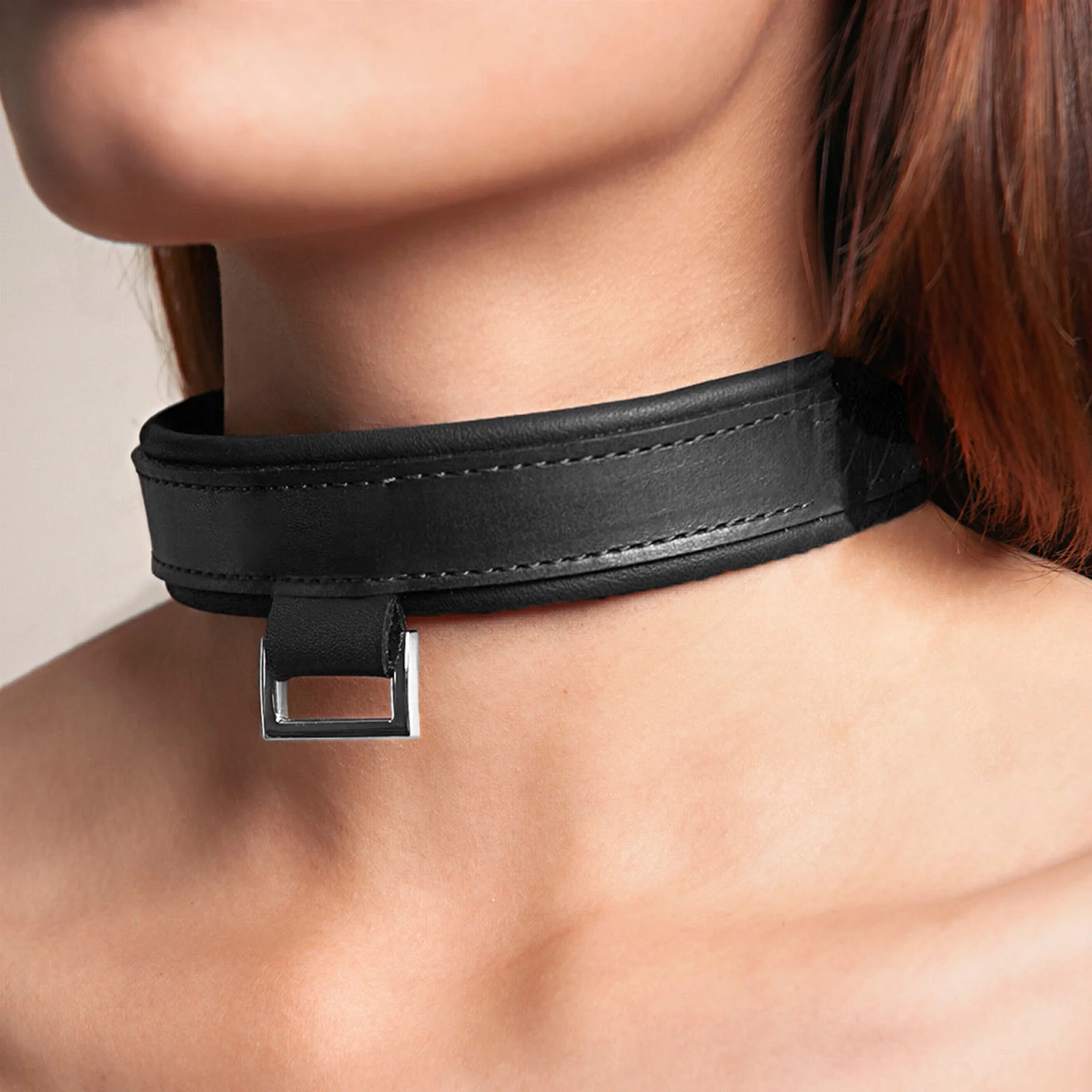 Leather Collar with Horizontal Ring - Image 4