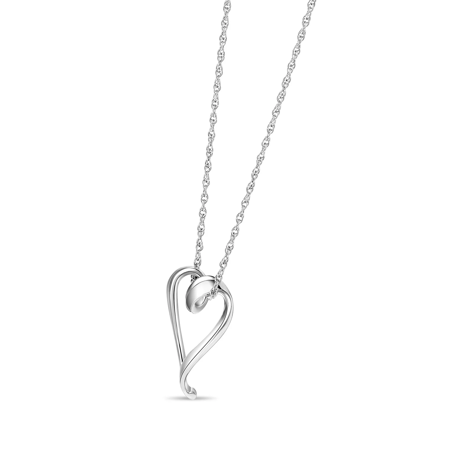 Locking Sterling Silver Fine Rope Chain Necklace with Sliding Heart Pendant - Image 3